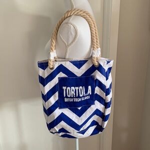 Tortola British Virgin Islands Royal Blue and White Chevron Tote w/ Rope Straps